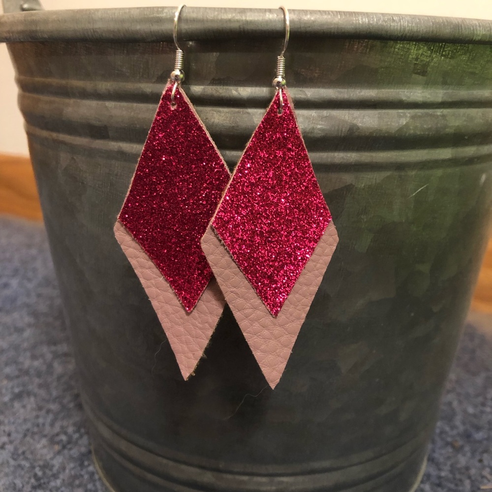 Faux Leather Diamond Earrings
